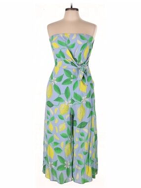 Anthropology Strapless Lemon-Print Wide Leg Jumpsuit - Blue & Yellow